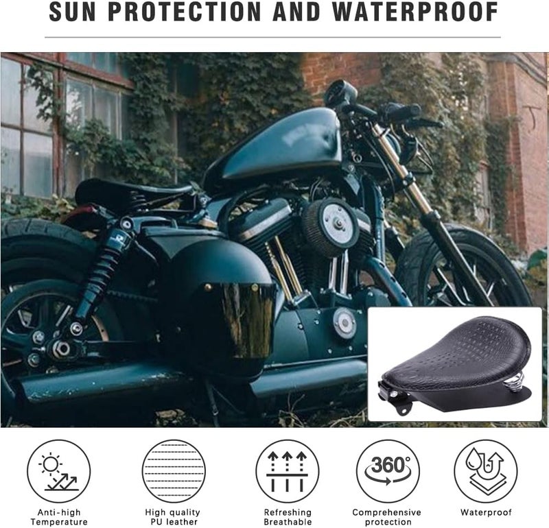DREAMIZER Motorcycle Seat Cushion Driver Solo Seats with Spring Bracket PU Leather Compatible with Harley Honda Yamaha Kawasaki Sportster Iron 883 1200 Chopper Bobber Cafe Racer-Crocodile Style - Image 4